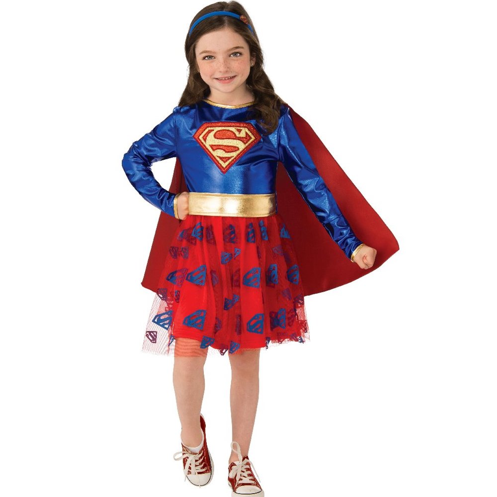 Girls SUPERGIRL Deluxe Halloween Costume Size Sm 4/6 Med 7/8 Tutu Dress Cape New - Picture 1 of 2